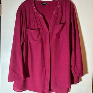 Notations Woman’s 2X Red Button Long Sleeve Country  Club Tunic